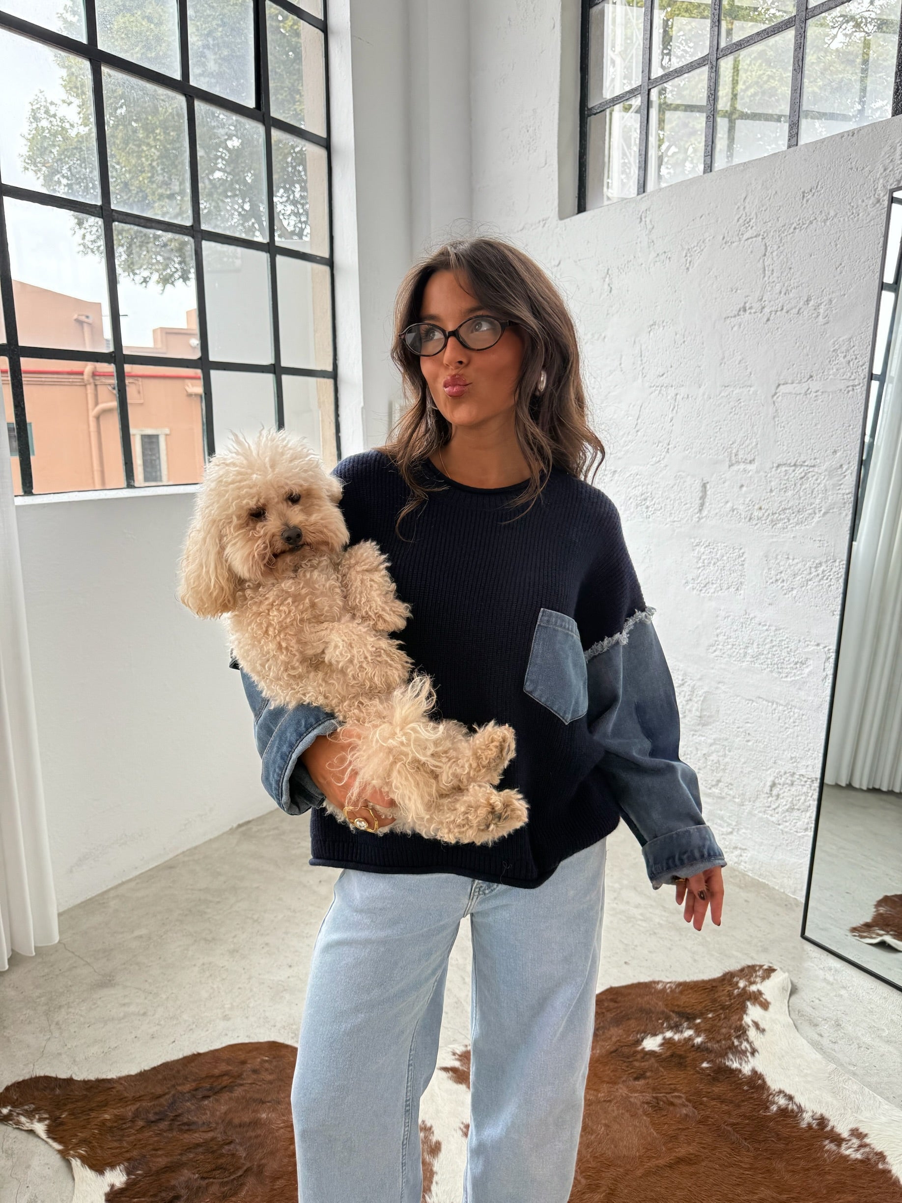 Denim and Navy Blue Sweater - Shipping 28/01