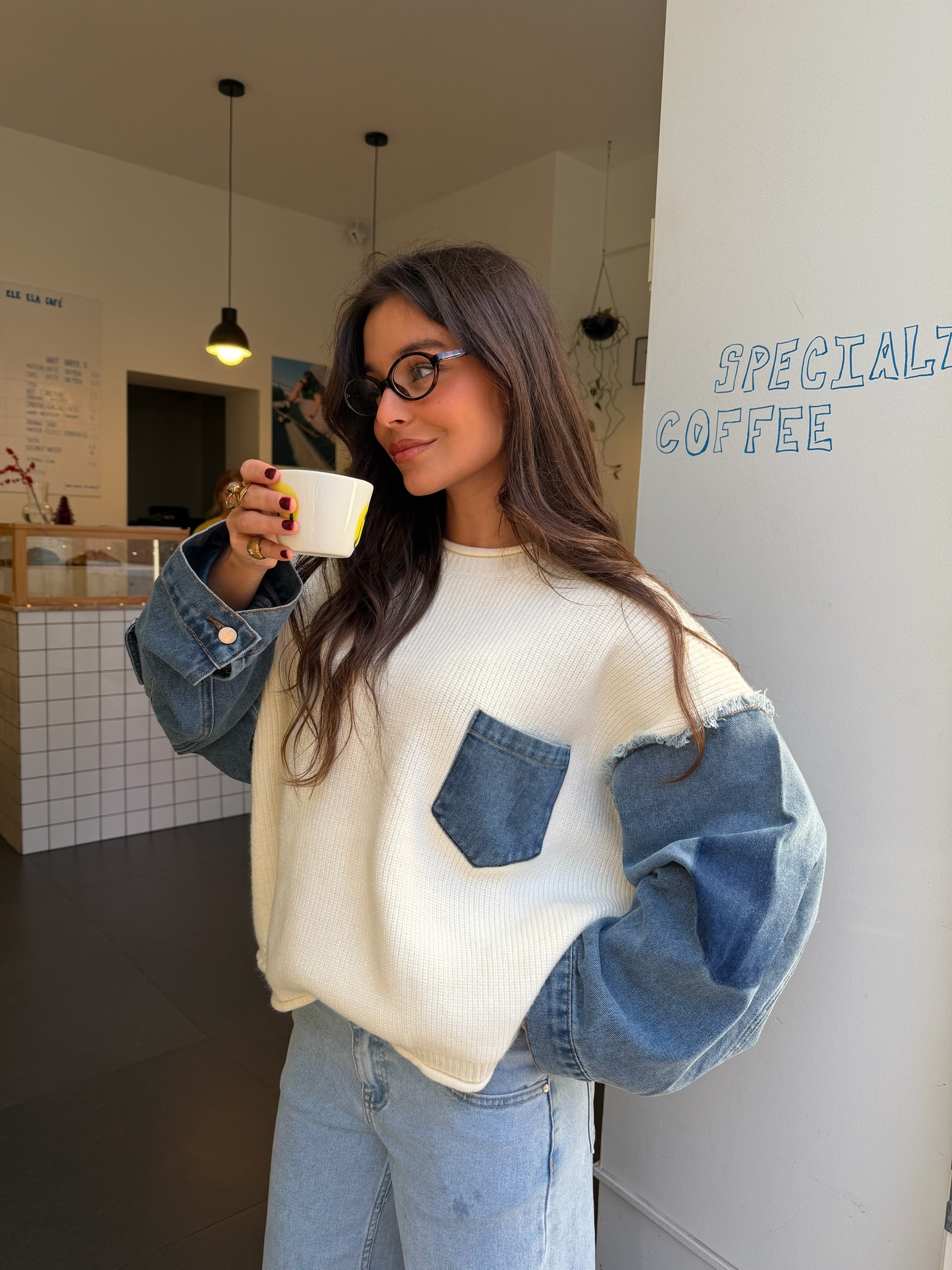 Denim and White Knit Sweater - Shipping 28/01