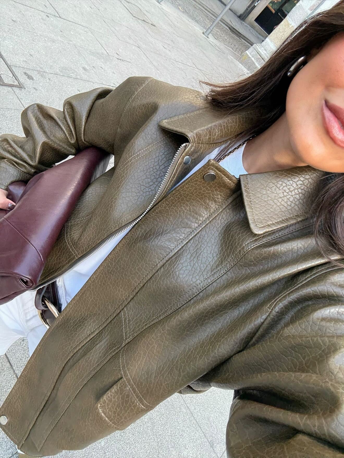 Olive Textured Oversize Madrid Bomber