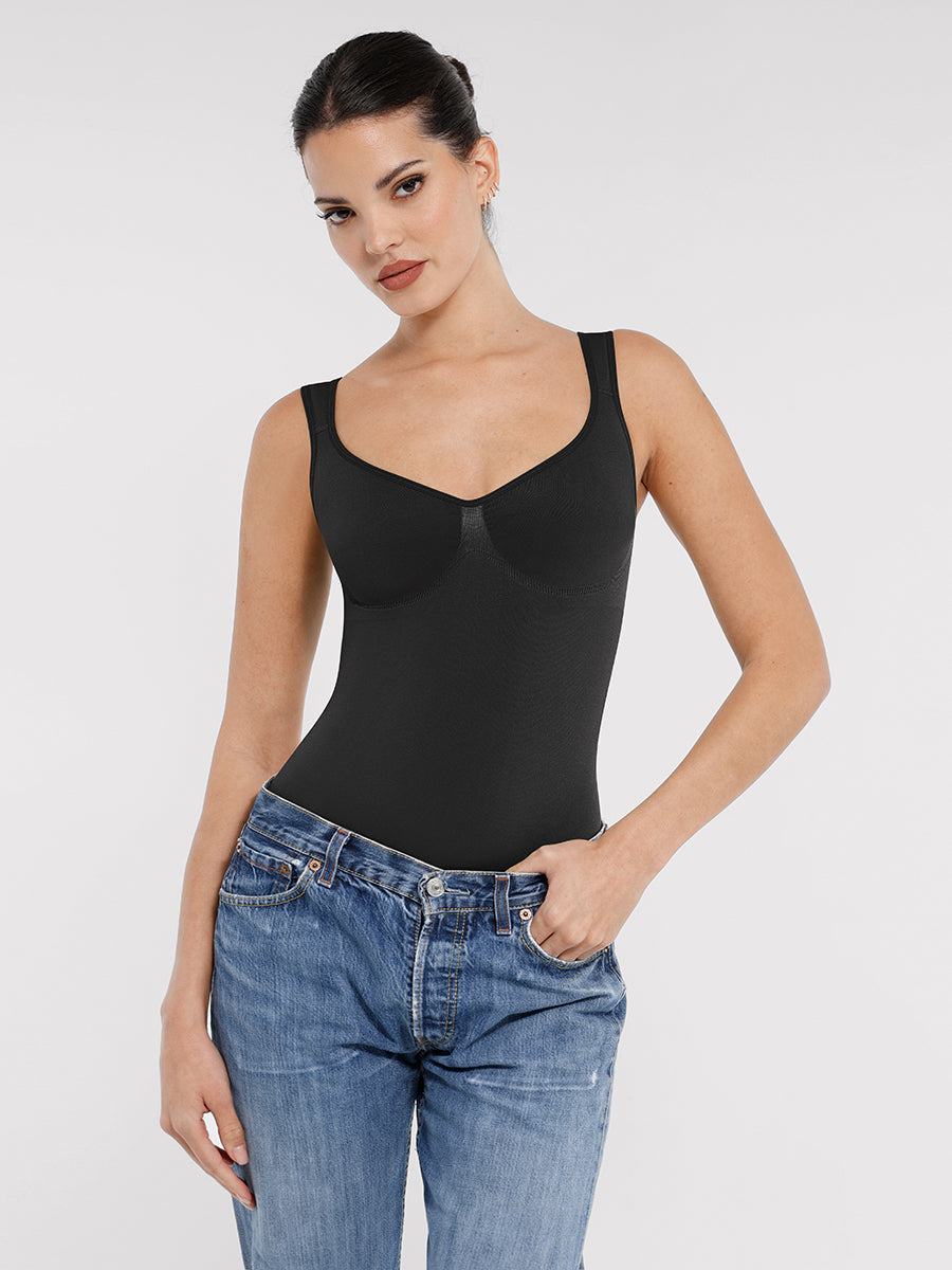 Body senza cuciture con scollo a diamante e slip modellante