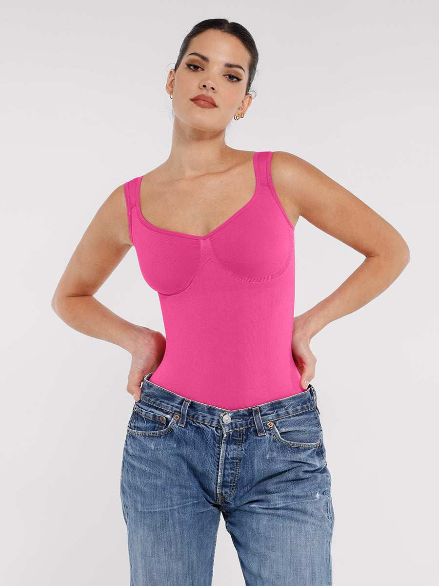 Body senza cuciture con scollo a diamante e slip modellante